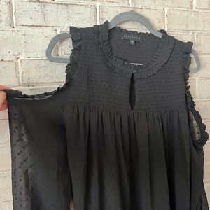 Sanctuary wishmaker black cold shoulder blouse. Swiss dot black accents. Size S